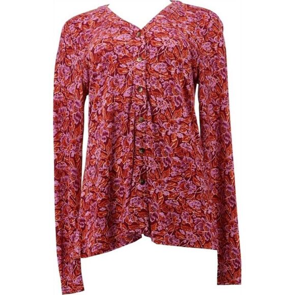 Isaac Mizrahi Live! Printed Button Front Swing Ponte Knit Top - Picture 2 of 5